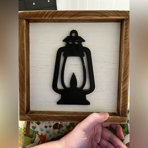 Square Wood Lantern Plaque Decor